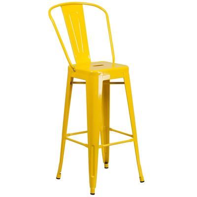 MoTak M052 Commercial Bar Stool w/ Curved Back - Powder Coated Steel, Yellow