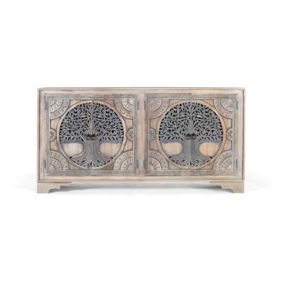 Credenza in legno di mango con 4 ante decorate a mano