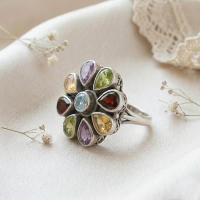 'Spring-Inspired 6-Carat Faceted Multi-Gemstone Cocktail Ring'