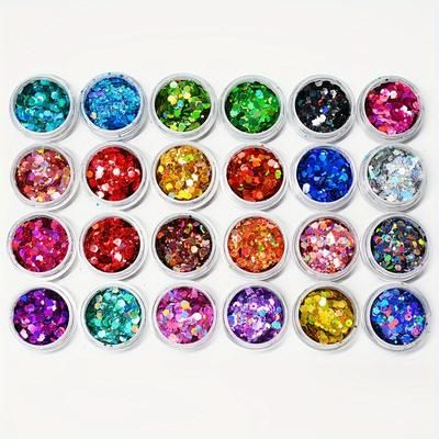 TEMU 24 Jar Color Shifting Chunky Chameleon Glitter Sequins - Sparkling Nail Art Flakes For Diy , Epoxy Resin Jewelry, And Holiday Party Makeup, Hypoallergenic, Crafts, Nail Art Supplie