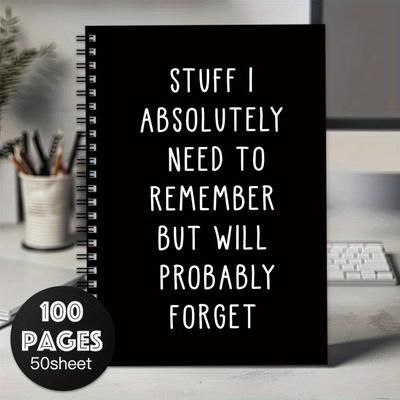"TEMU 1pc Humorous Black Spiral Notebook - " Stuff I Really Need To Remember But Will " Sarcastic Journal For Work, 100 Pages, Office Humor Gift, Coworker Gift Idea, Notebooks For Writin"