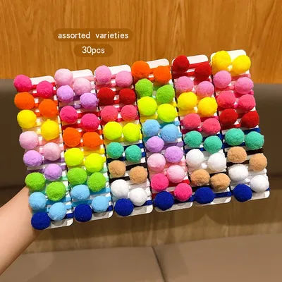 30 colorful hair ball hair rings with randomly cute leather bands suitable for daily use as hair accessories