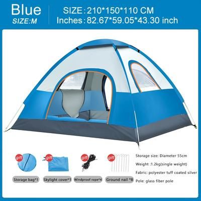 TEMU Koala Outdoor 3-person Instant Pop-up Tent - Lightweight Portable Round Camping Tent With Zipper Closure, Blue Outdoor Shelter For Trips, Sturdy Pole Support, Outdoor Tent