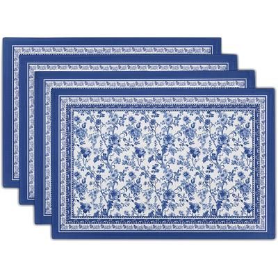 TEMU Blue Floral Branches Placemats Set Of 4, 12 X 18 Inch Chinoiserie Table Mats Washable Heat Resistant Fabric Rectangle Mat For Indoor Outdoor Kitchen Dining Home Decor