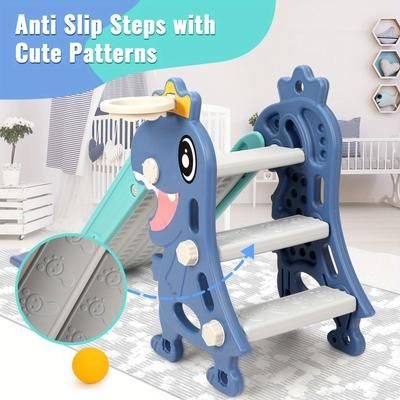 TEMU Plastic Slide Set For Indoor Outdoor Playset Foldable Slide Set, Outdoor Climber Set With Stair Basketball Hoop And Ball