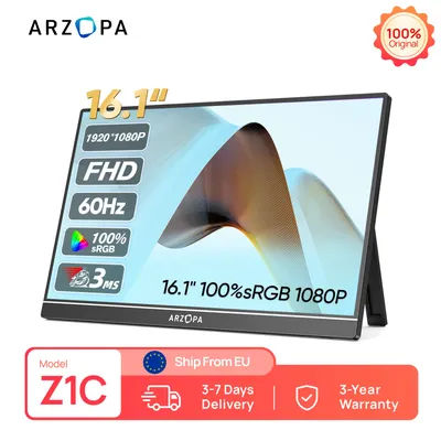 ARZOPA 16.1 inch 100% sRGB 1080P FHD Mini Gaming Mobile Portable Monitor IPS Screen Second Monitor External Display Z1C