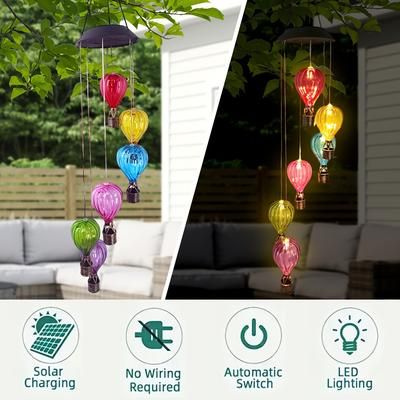 TEMU 1pc Outdoor Solar Led Hanging Multicolor Air Balloon Wind Chime For Garden Decorations