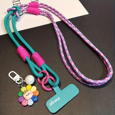 TEMU Crossbody Wrist And Neck Phone Lanyard, Multifunctional Women's Phone Strap With Contrasting Woven Design, Long Anti-loss Universal Phone Case.