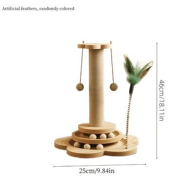 TEMU Cat Scratcher + Teaser Toy 360° Rotating Cat Scratching Post 2-in-1 Durable Teaser Toy Pet Supplies Artificial Feather, Random Color
