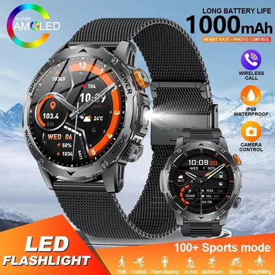 LIGE 1000mah longue veille montre intelligente homme avec écran AMOLED lampe de poche LED sport IP68 étanche Bluetooth appel Smartwatch hommes
