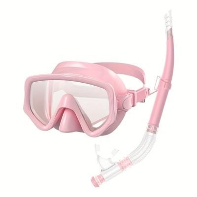 TEMU Snorkel Set Swimming Mask For Adults Tempered Glass Professional Panoramic Snorkeling Swimming Training Snorkel Kit Glasses + Snorkel