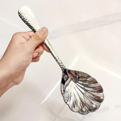 TEMU Stainless Steel Hammer Pattern Large Spoon, High-end Soup Ladle, Serving Spoon, Household And Hotel Buffet Spoon, Creative Gift Spoon - Kitchen, Restaurant, Camping, And Picnic Use