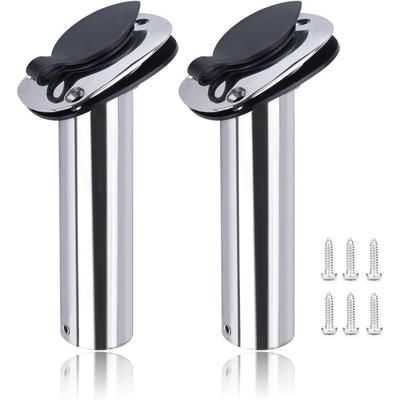 TEMU 2pcs Boat Stainless Steel Fishing Rod Holders, 15/30/90 Degree Flush Mount With Pvc Cap, Inner Tube And Gasket, For Outdoor Fishing, Fishing Rods And Accessories