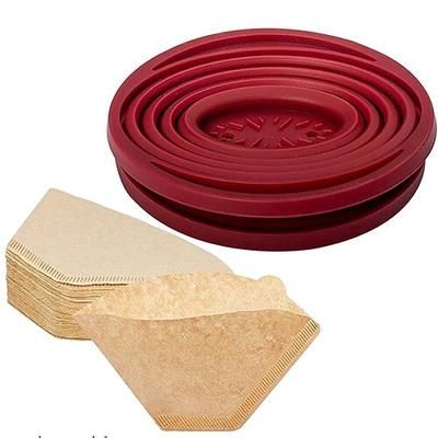 Filtro per caffè pieghevole in gomma con 40 filtri di carta - gocciolatore per caffè pieghevole, facile da usare, macchina per caffè manuale rossa con 40 filtri di carta non sbiancati, filtro per