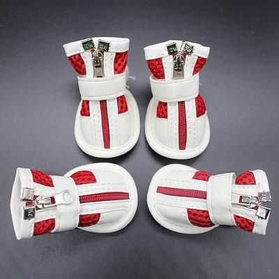 Scarpe in rete per cani, stivali per animali domestici, scarpe traspiranti per cani di piccola taglia, sandali impermeabili per animali domestici con suola antiscivolo e chiusura a cerniera,