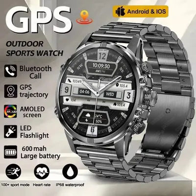 2025 nouveau Outdoor militaire smartwatch hommes LED lampe de poche étanche Outdoor Sport Tracker Bluetooth smartwatch hommes pour Android