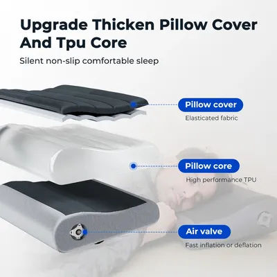 FLEXTAILGEAR Inflatable Camping ZERO PILLOW w/ Ergonomic Design - Lightweight & Washable for Travel & Home