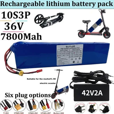18650 10S3P 7800MAH 36V ASTE lithium battery with BMS and charger, modified battery for bicycle and scooter, electric vehicle,