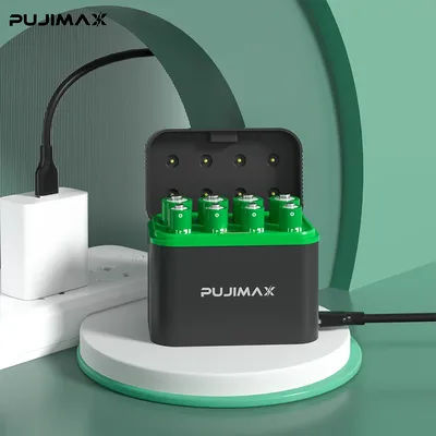 PUJIMAX Smart 4-slot AA/4-slot AAA 1.5V Li-Ion Battery Charger for Rechargeable Li-Ion Batteries with High Capacity Battery Kit