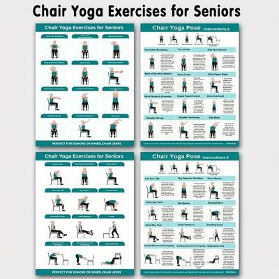TEMU 4pcs Chair Yoga Exercise Fitness Charts For Beginners & Seniors, Yoga Practice Guide, Flexibility Training, Challenge Workouts, Chair Yoga Fitness Chart, 8x10 Inch Unframed Printing