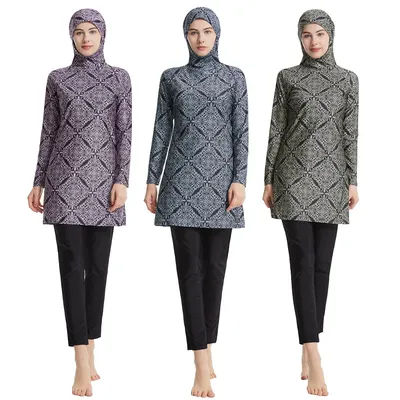 S-3XL traditionnel Paisley impression maillot de bain musulman Burkini pour les femmes couverture complète modeste 2 pièces haut à capuche avec Hijab séchage rapide