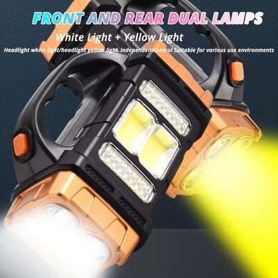TEMU 1pc Portable Solar Flashlight, 150-350 Led Handheld Torch With Cob Floodlight, 4 Usb Rechargeable Abs Emergency Work Light, Suitable For Hiking, Repair, Fishing