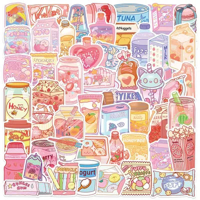 50PCS Cute Cartoon Snacks Drinks Stickers Waterproof Graffiti For Laptop Luggage Water Bottle Notebook Guitar Vinyl Decals PVC