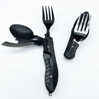 3-in-1 Outdoor Tool Folding Spoon Fork Knife Combo Set Cutlery Picnic Travel Portable Multitool Stainless Steel Camping Utensils