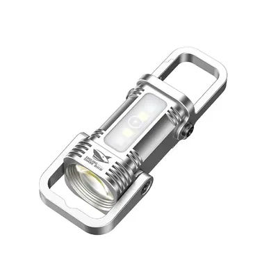 Mini Keychain Light COB Floodlight with Red Blue Warning Type C Fast Charging IPX4 Waterproof for Camping Hiking Night Riding