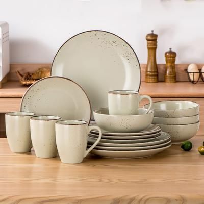TEMU 16pcs Stoneware Spray Spot Patterned Service Dish With Dinner Plates, Salad Plates, Bowls And Mugs, Service For 4