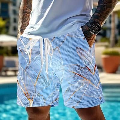 Per uomo Foglia di palma Piante Tropicali Pantaloncini Waffle Pantaloncini da tuta Pantaloncini casual Misura del girovita medio Moda Casual Vacanza Jogging Allenamento Coulisse elastica in vita