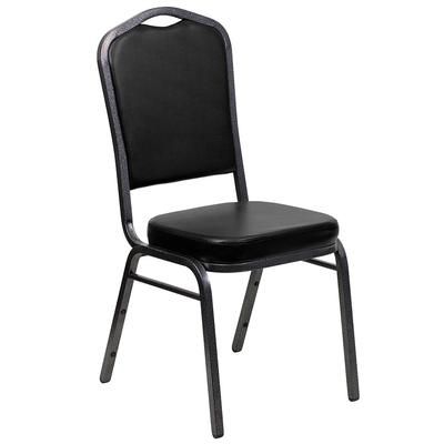 MoTak M006 Stackable Banquet Chair - Silver Steel Frame w/ Black Vinyl Back & Seat