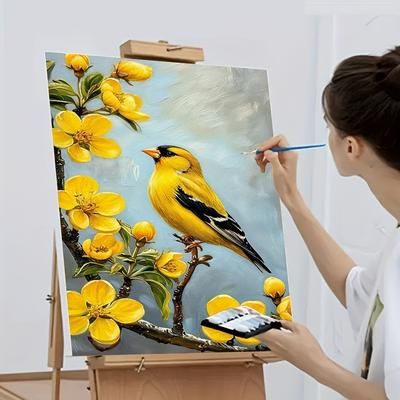 TEMU 1 Adult Beginner Diy Paint By Numbers Kit, Art Gift For Beginners - With Acrylic Paints, Canvas, 3 Brushes & Manual | A Yellow And Standing Flowers In A Field | 40x50cm/15.7x20 Inches Unframed