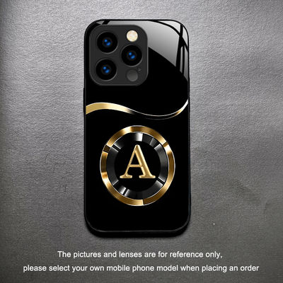 TEMU Stylish Minimalist Golden Letter A Tempered Glass Black New Phone Case For Iphone Models Including 16, 15, 14, 13, 12, 11, And More, Designed For Couples.