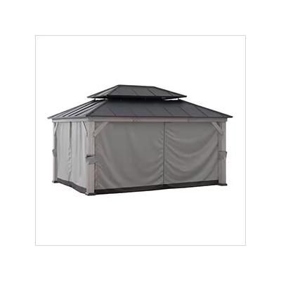 Sunjoy Group Replacement Privacy Curtains for 12 x 16 Wood Frame Gazebo (Grey / Black)