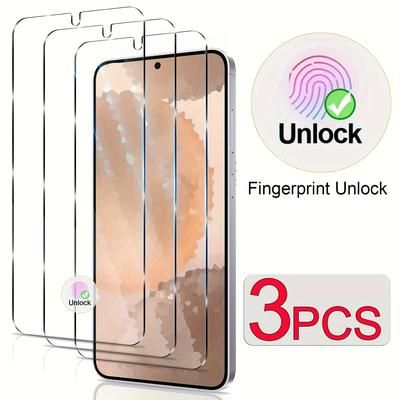 TEMU Tempered Glass Screen Protector For Galaxy 3-pack, Glossy Finish, Fingerprint Unlock Compatible, 9h Hardness, Anti-scratch, Bubble-free Installation, Case Friendly – High Definition Clear Shield