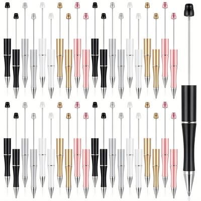 TEMU 40 Pieces Plastic Beadable Pen Bead Ballpoint Pen Assorted Bead Pen Shaft Black Ink Rollerball Pen With Extra Refills For Office School Supplies