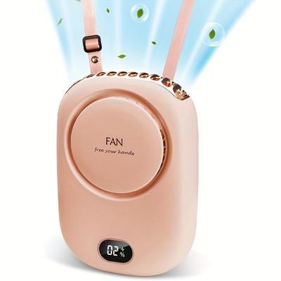 TEMU Usb Rechargeable 2000mah Portable Mini Neck Fan With Hanging Rope, 3 Adjustable Small Fan, Lightweight And , Ideal For Dorm, Office And Travel, Summer Gif
