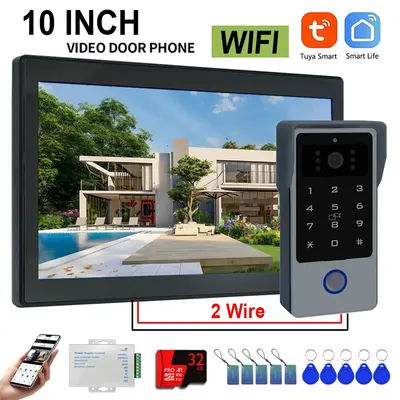 2 Wire Tuya Wifi 1080P Video Intercom Video Door Phone 10'' Color Touch Screen with Password IC Card Unlock Security System