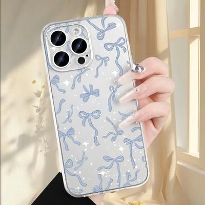 TEMU Ribbon Printing, Protective Phone Case Transparent, Yellowing Resistant, Stylish Bumper Cover For Iphone15 14 11 Xr Xs Xsmax 7 Pro Plus - Drop Protection Shockproof