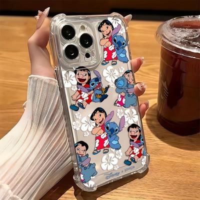 TEMU Stitch Cute Phone Case For Iphone 16 15 14 11 Pro Xr Xs 7 Plus Shockproof Transparent Soft Back Cover