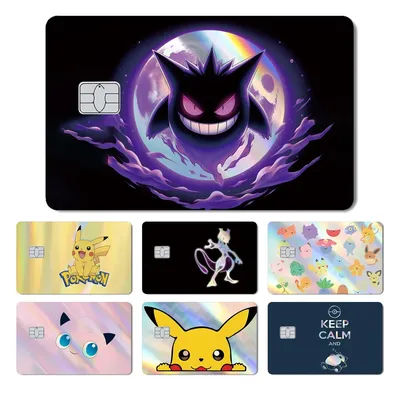 Autocollant holographique Laser requin magique Mewtwo ronflex Pikachu Gengar, Film de banque de débito de crédit, couverture avant