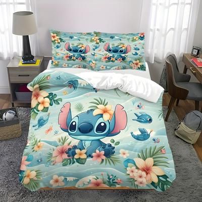 TEMU 3pcs & Stitch Cartoon Bedding Set Includes 1 Duvet Cover And 2 Pillowcases Super For Bedroom Gift For All Home Decor Multi Size