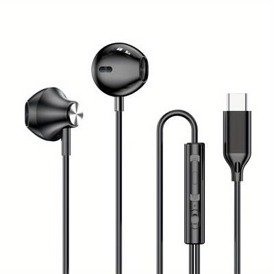 TEMU 1pc Hifi Wired In-ear Headphones With Volume Control, Usb Type C & 3.5mm Connectivity, Condenser Mic, Semi-open- For - No Battery Required