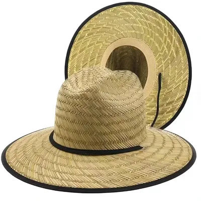 2025 classique travail manuel femmes hommes sauveteur chapeau paille été plage chapeau de soleil en plein air été large bord Panama paille femmes chapeau d'été