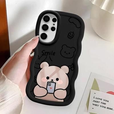 TEMU Adorable Black Bear Cartoon Phone Case Galaxy S20 Fe S21 S23 S22 S24 S25 S23+ Ultra S24 Plus 5g Core - Soft Phone Cover