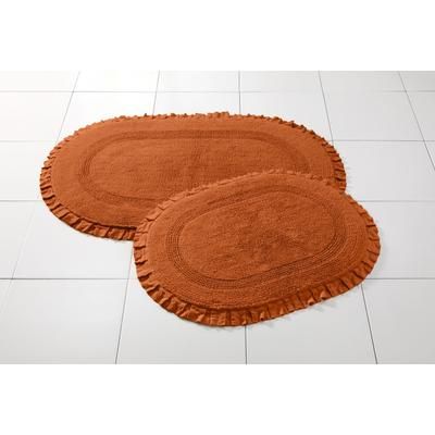 Wide Width Oval Ruffle Bath Rug by BrylaneHome in Spice (Size 21" W 34" L)