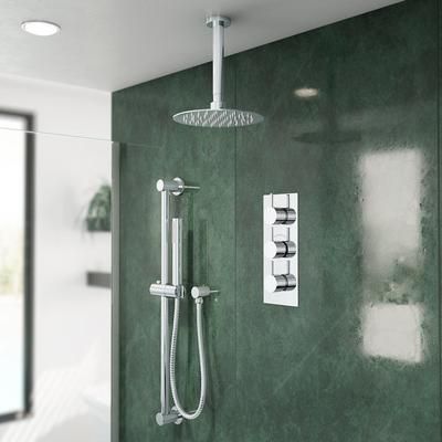 Randolph Morris Tranquil Rainfall Wall Mounted Shower Set with Tranquil Wall Mounted Rainfall Shower Head, Round Valve, Grab Bar and Round Handshower - Chrome RMAS-3TR-RRHC-HSW-C