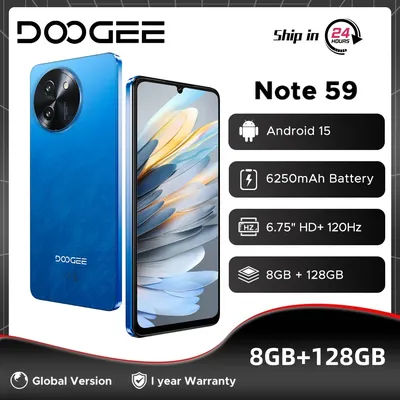 Global Version DOOGEE Note 59 5G Smartphone 8GB 128GB 6250mAh Large Battery 6.75" 120Hz UNISOC T8200 Octa Core Android 15 NFC