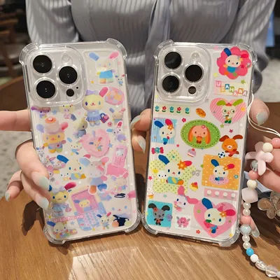 Cute Rabbit Usahanas Y2k with Bracelet Phone Case for IPhone 16e 16 15 14 13 12 11 Mini Pro Max X XSMax 8 Plus Transparent Cover